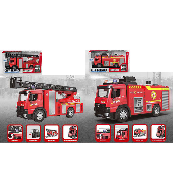 Пожежна машина HJ05-06A (18шт) інерц, 29,5см, звук, світло, рухливі деталі, гумові деталі, 2види, на бат(табл), в кор-ці,, фото 1