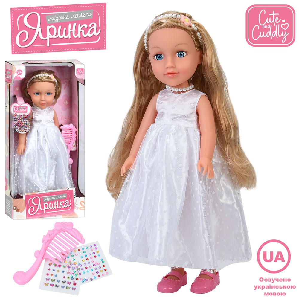 Лялька M 6228 I UA (18шт) Яринка, 40см, музика(укр), пісні, гребінець, стрази-наліпки, на бат(табл), в кор-ці, 20-43-9,5см, фото 1