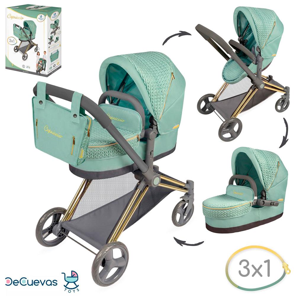 Коляска 81773 (3 шт.) для ляльки, трансформер, 3в1, ш38-д65-в79 см, висота до ручки 73 см, колиска 49-23 см, кошик, сумка, метал, у, фото 1