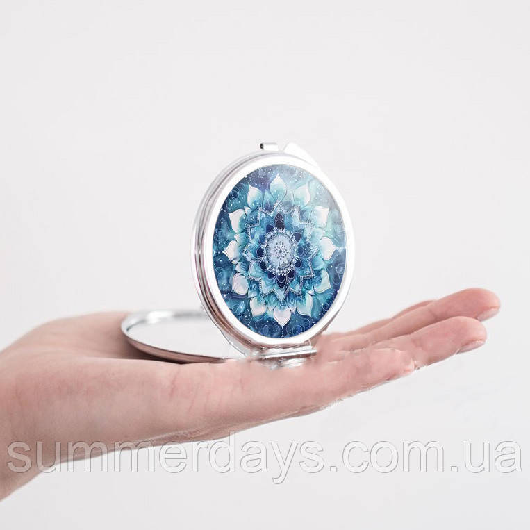 Кишенькове дзеркальце Блакитна мандала лотос, фото 1