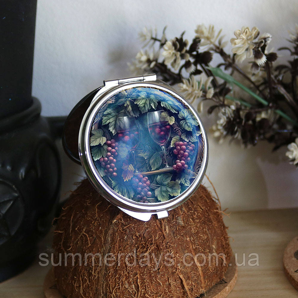 Кишенькове дзеркальце Келихи з вином урожай винограду, фото 1