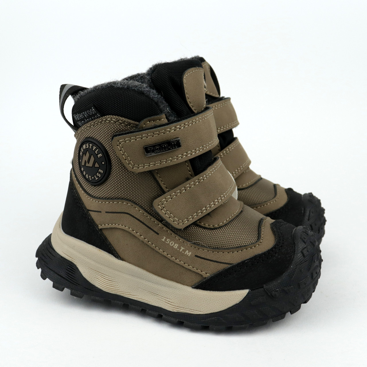 Термо черевики для дівчинки бежево-чорні з набивною овчиною Tom.m, фото 1