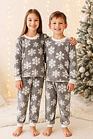 Піжама дитяча тепла з вельсофту з новорічним принтом