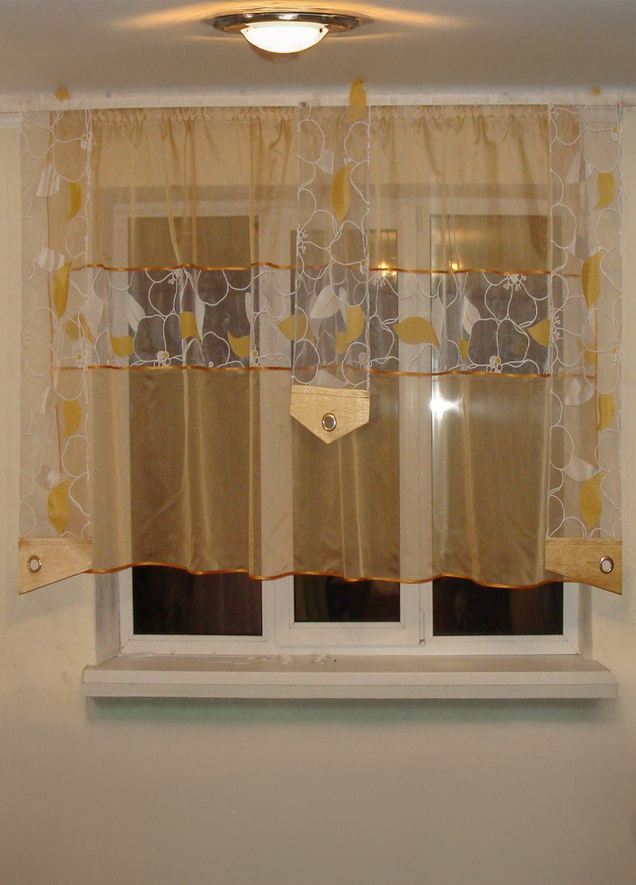 Комплект тюль і панельних шторок Firanka Abstract карниз 200см золотистий з бежевим (70_2к), фото 1