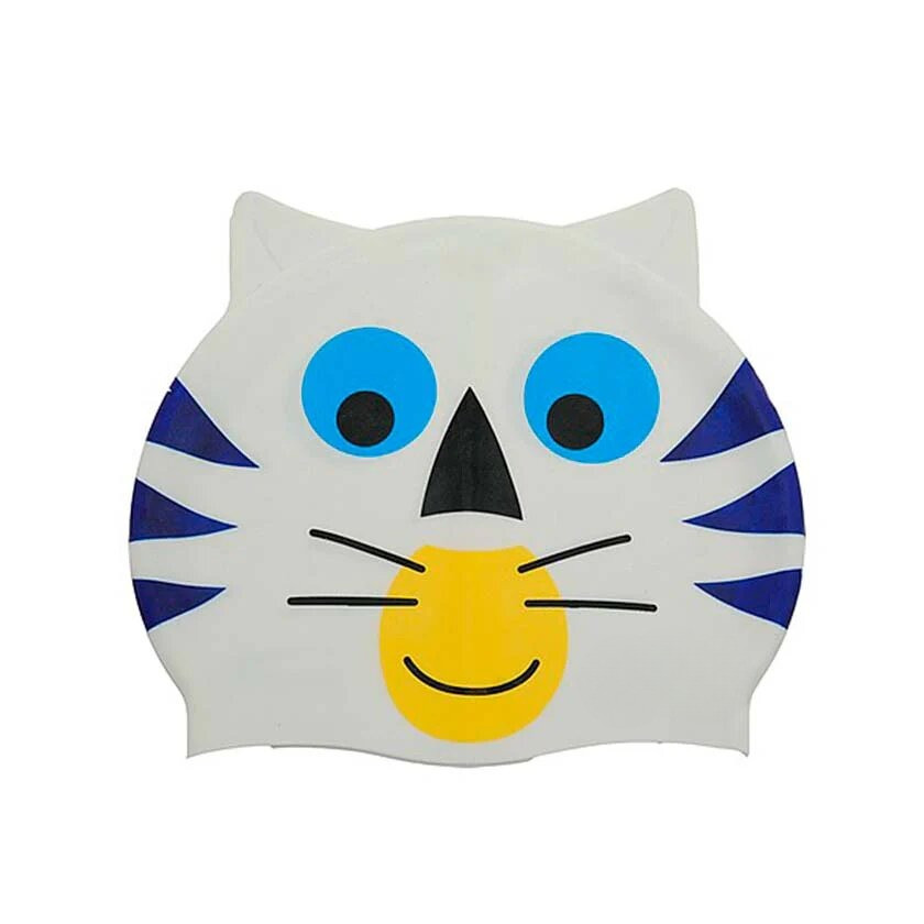 Шапочка дитяча для плавання силіконова сіра з принтом Котика 14553 (для дітей 4-8 років) з вушками, фото 1