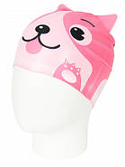 Шапочка дитяча для плавання силіконова рожева з принтом 14676 (для дітей 4-8 років) з вушками, фото 2