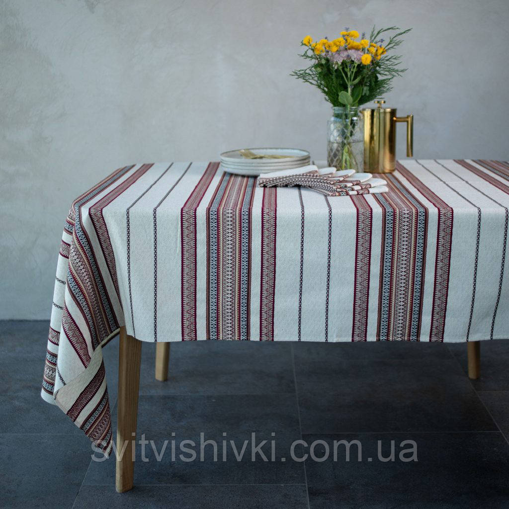 Скатертина ткана вишита (2,25*1,45) + 6 серветок(0,35*0,35), фото 1