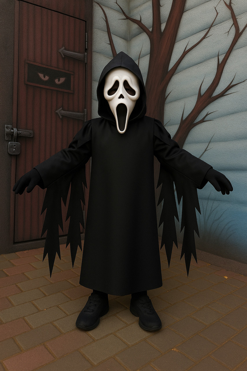 Дитячий костюм Крику 👻 пончо з маскою Ghost Face, костюм жаху, темна сила, фото 1