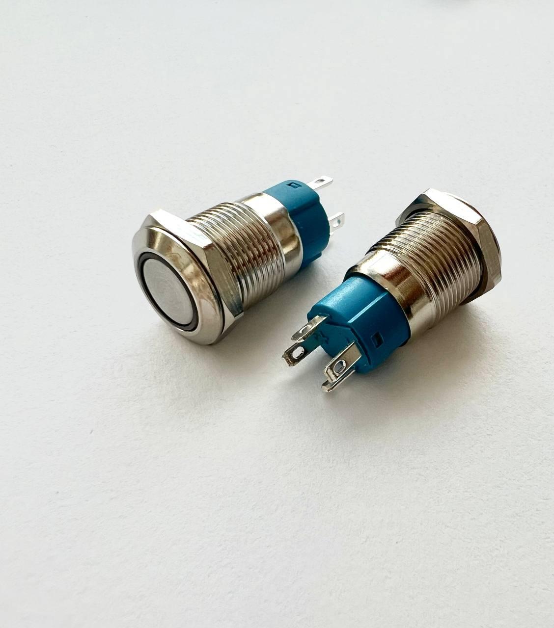 Кнопка без фіксації 12 мм Кнопка металева з підсвіткою червоний LED Кнопки антивандальні для автоматики 12-24 В, фото 1