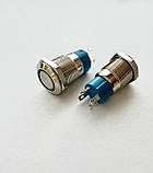 Кнопка металева антивандальна 12 мм без фіксації 12-24 В із підсвіткою білий LED, фото 5