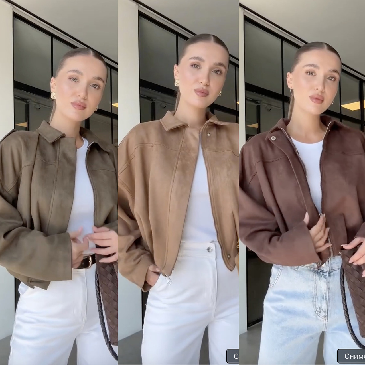 Бомбер жіночий Модель: 1511-2094 Тканина: якісний замш Кольори: мокко, шоколад, хакі, фото 1