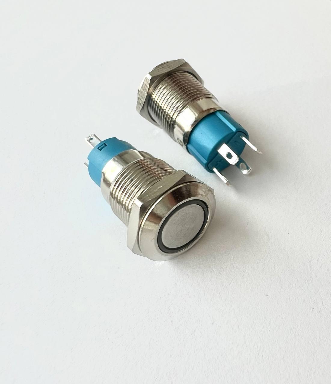 Кнопка металева антивандальна 12 мм без фіксації 12-24 В із підсвіткою білий LED, фото 1