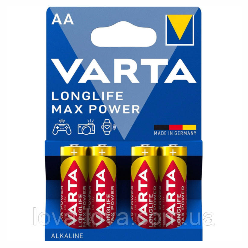 Батарейки пальчикові типу АА VARTA Alkaline Longlife MAX Power made in Germany (4 штуки)