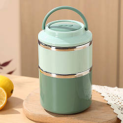 Ланч бокс на 2 відділення (1000 мл) Зелений / Обідній контейнер для їжі / Ланч-бокс подвійний