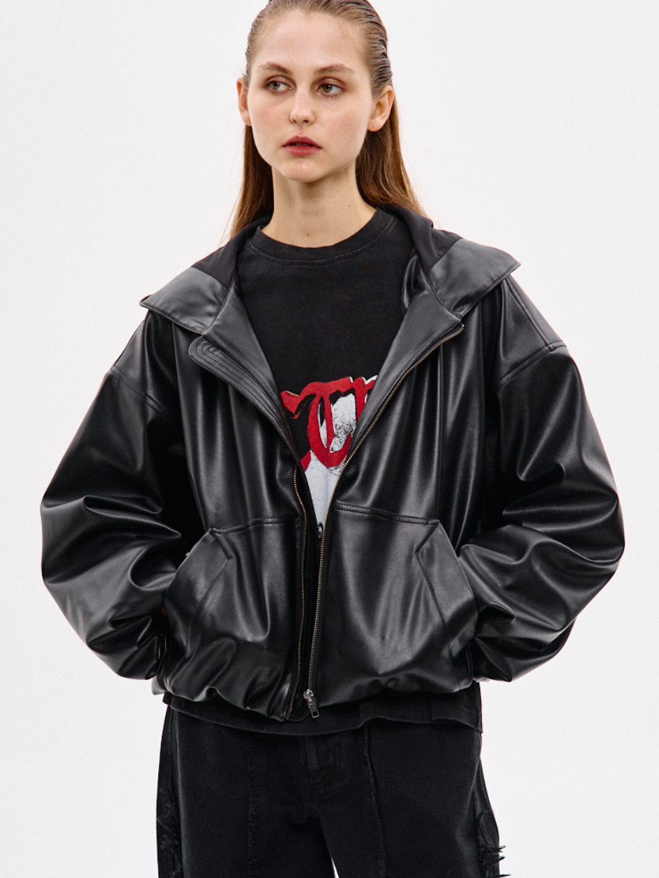 Бомбер NCTRNL оверсайз зі шкірзаму "Боул", фото 1