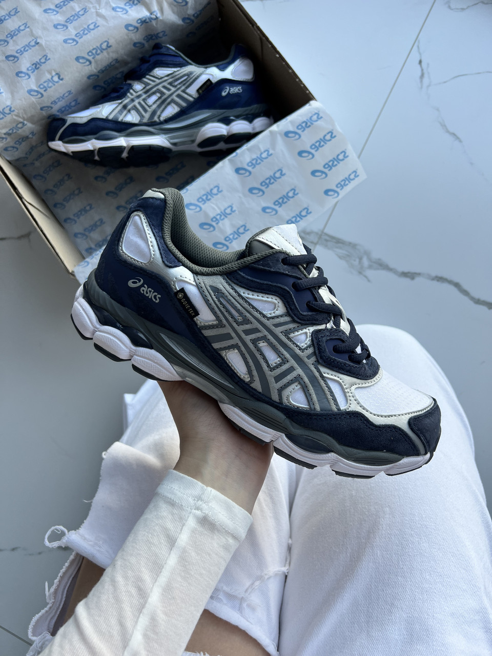 Кросівки чоловічі синьо-білі зимові Asics Gel-NYC Navy Steel GORE-TEX (22272), фото 1