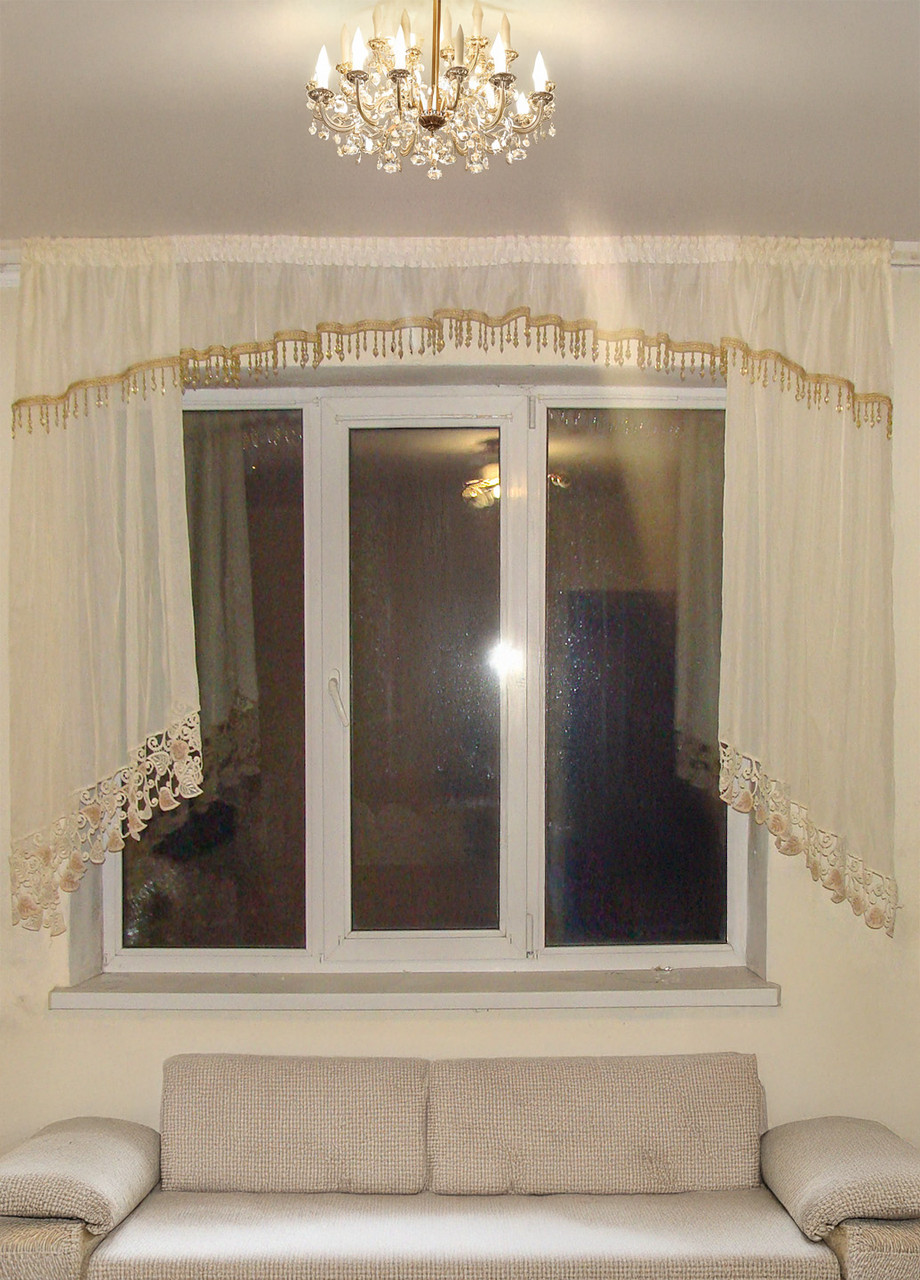 Ламбрекен Firanka Simple з бахрамою карниз 200см молочний (70_6к), фото 1