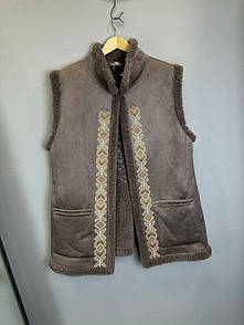 Жіночий кожух етно з екодубляжу з вишивкою SEAM MKSMV141-515