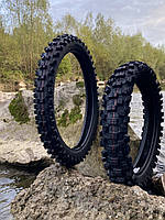 Комплект мото шин для ендуро та мотокросу 90/100-21 + 110/100-19 червона смуга 2025 жорстка гума офроуд