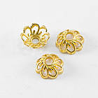 Шапочки для Намистин Металеві, Квітка, Золото, 9х4мм, Отвір 2мм, 30 шт, фото 4