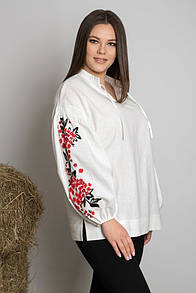 Жіноча вишиванка з об’ємними рукавами та вишивкою червоними квітами SEAM MKSMV151-144