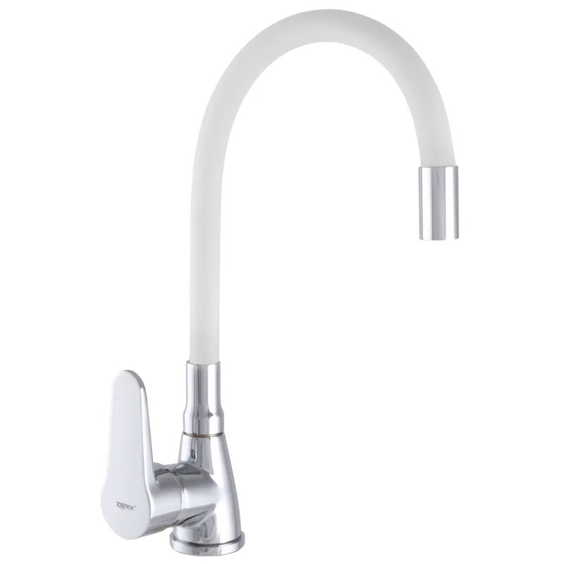 Змішувач для кухні Zerix SOP7 146 з білим гнучким виливом (ZX2660), фото 1