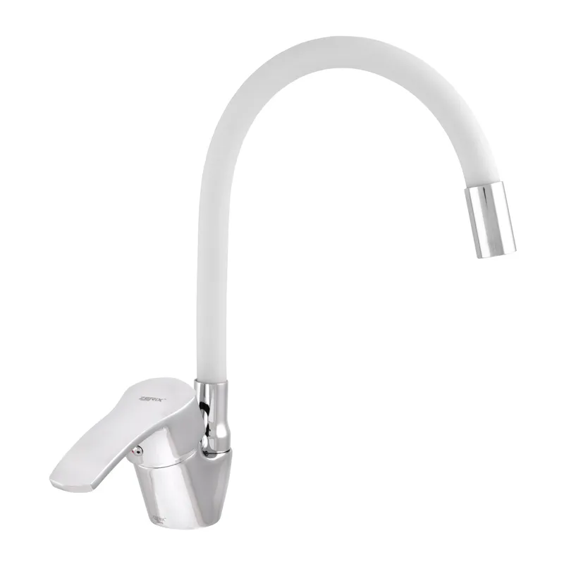 Змішувач для кухні Zerix YUB 279 з білим гнучким виливом (ZX1581), фото 1