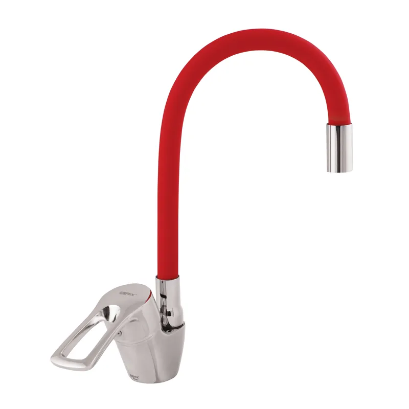 Змішувач для кухні Zerix YUB 181 з червоним гнучким виливом (ZX0435), фото 1