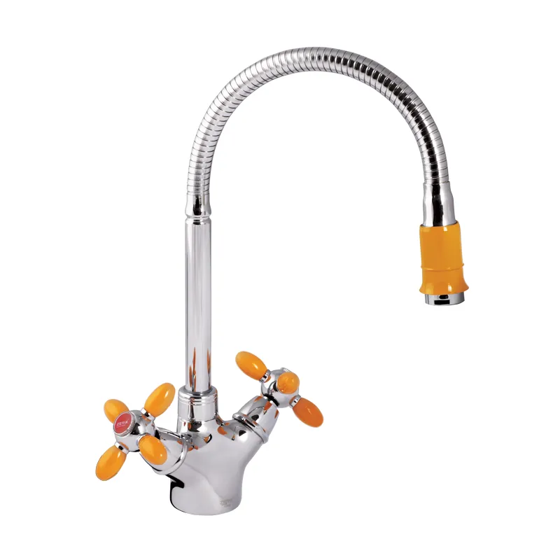 Змішувач для кухні Zerix Z5860-10 (оранжеві ручки) (ZX0350), фото 1