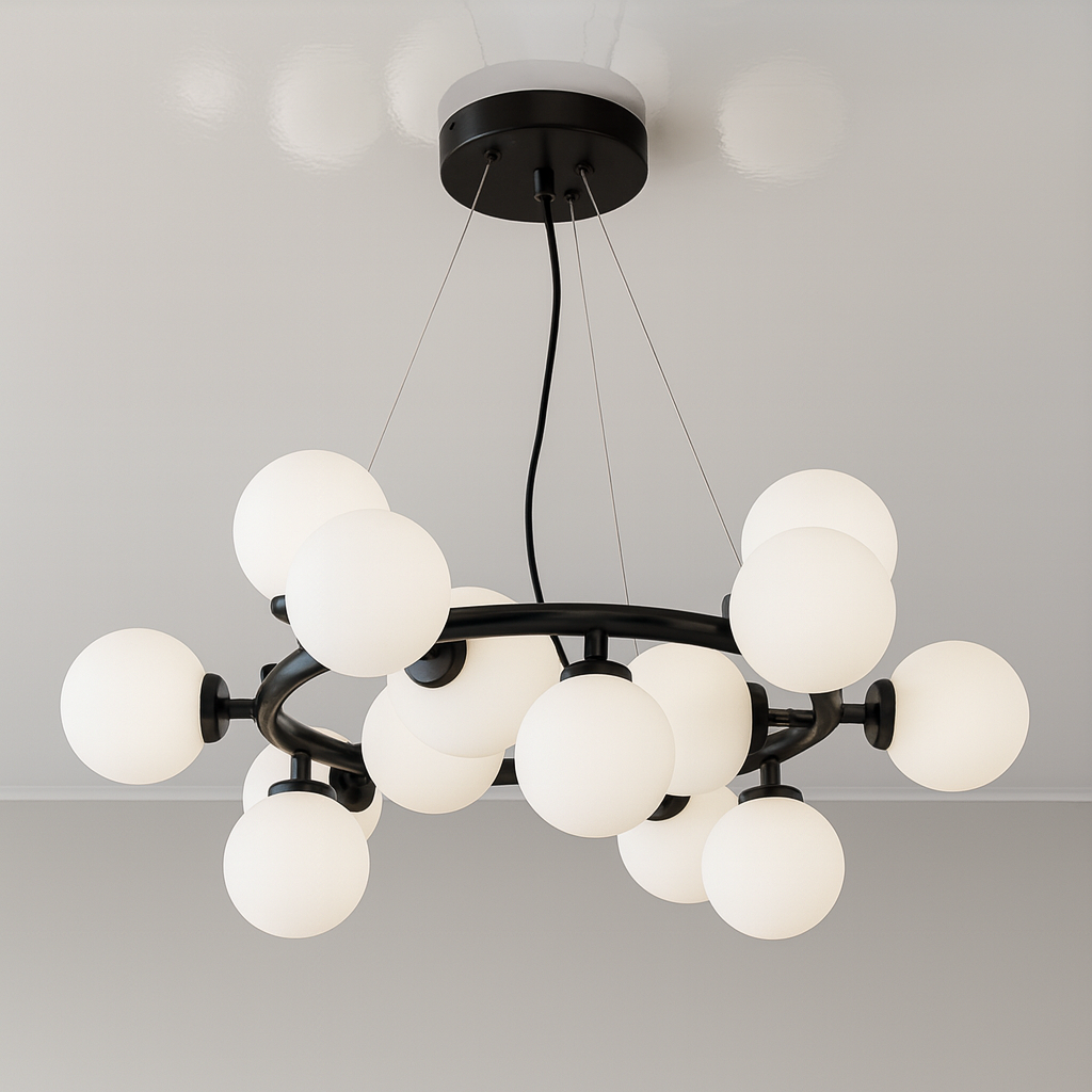 Кругла люстра з білими кульками Diasha цоколь G9 ламп 15 шт колір Чорний LQ7063/15BK, фото 1