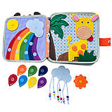 М'яка книжка-бізіборд Жирафа фетр форми кольори тварини пальчикові ігри на липучках 21*7*21см (C 64654), фото 3