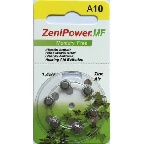 Батарейки до слухових апаратів ZeniPower A10 - (6 штук у блістері)
