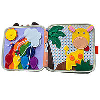 М'яка книжка-бізіборд Жирафа фетр форми кольори тварини пальчикові ігри на липучках 21*7*21см (C 64654), фото 2