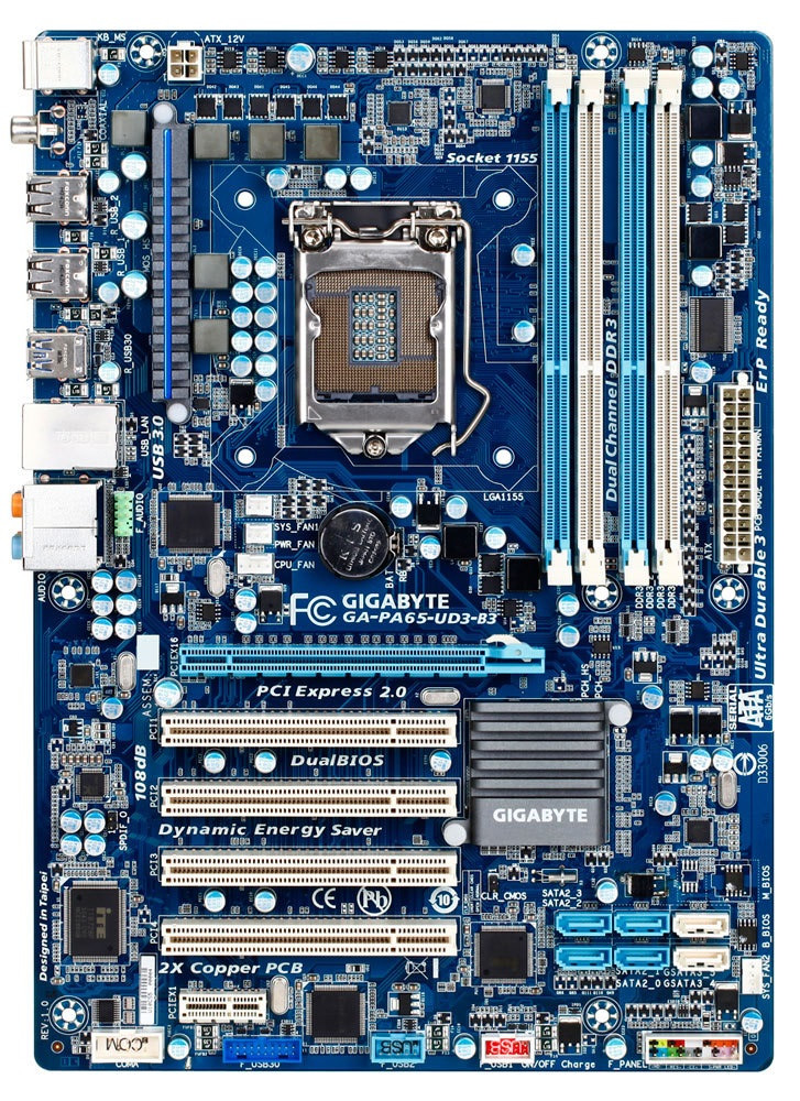 ПЛАТА LGA1155 НАДІЙНА GIGABYTE GA-PA65-UD3-B3 VER 1.0 Підтримує SATA3 + Core- i7,i5,i3 3го ПОКОЛІННЯ, фото 1