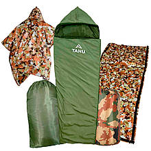 Термо-набір з одномісним спальним мішком з подушкою TANU -17С°, 350 г/м2, 215х80 см Олива (BR)