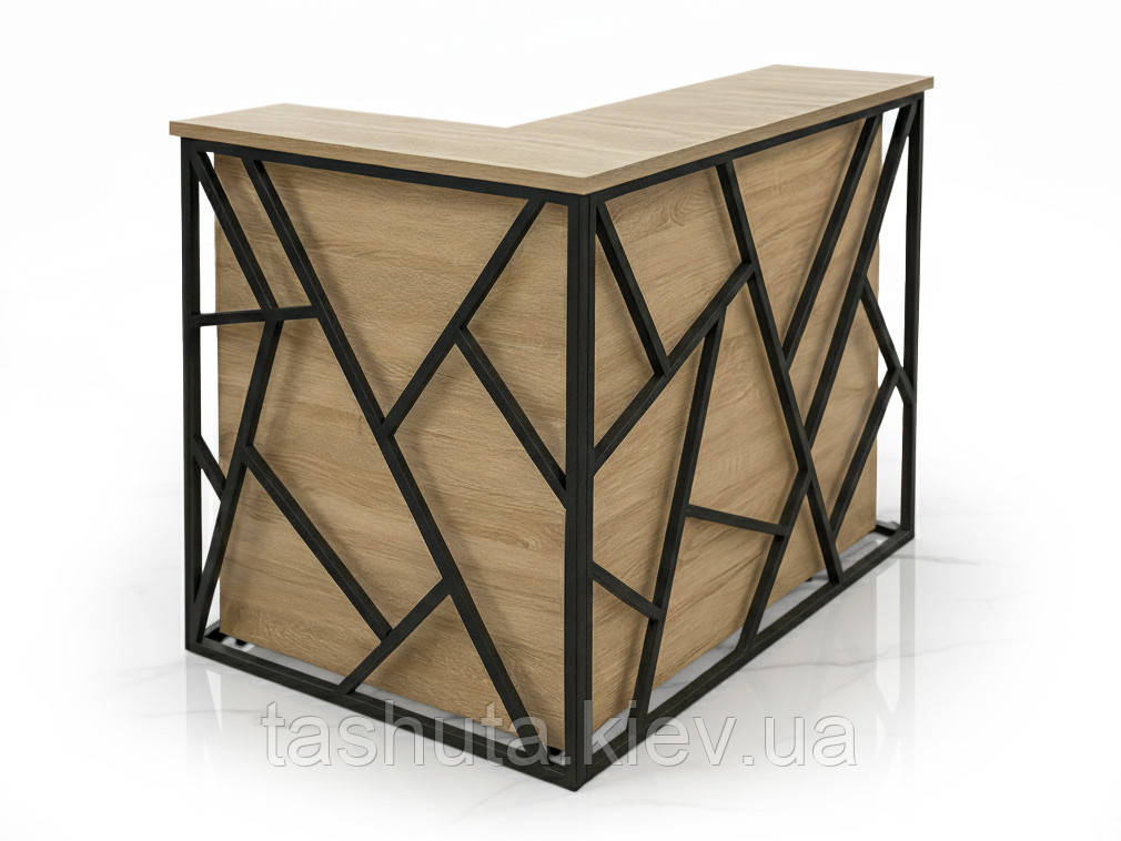 Адміністративна стійка лофт з LED-підсвіткою, 150х110х115 см (Базовий колір ДСП: Алюміній; )