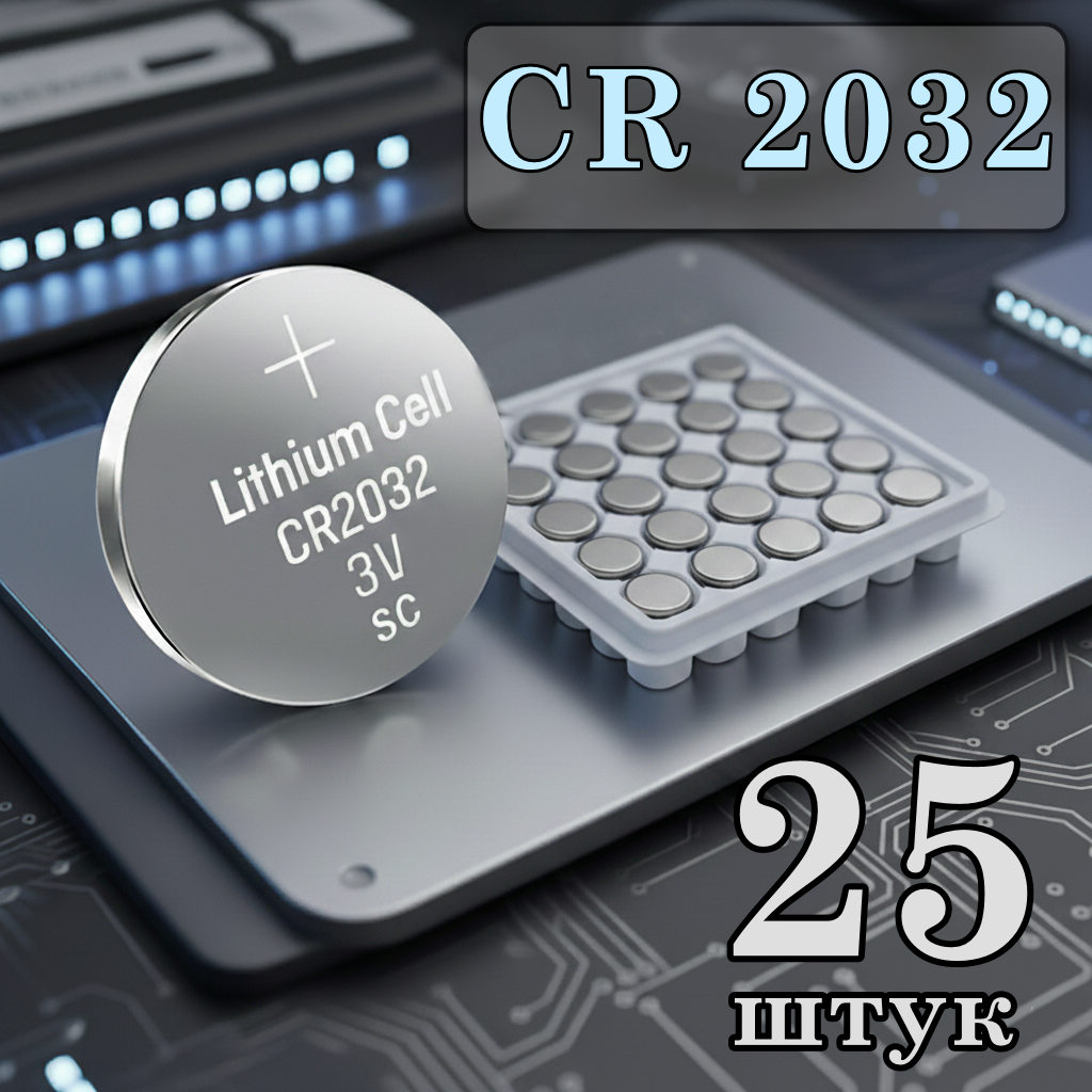 Батарейка таблетка 25 штук на блістері TMI CR 2032 3V, фото 1