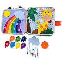 М'яка книжка-бізіборд Жирафа фетр форми кольори тварини пальчикові ігри на липучках 21*7*21см (C 64654), фото 3
