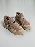 Лофери жіночі замшеві темно-бежеві зимові, фото 6