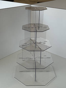 УЦІНКА! Восьмикутна прозора підставка на 5 рівнів (Ø 15см/20см/25см/30см/35см) (БЕЗ ЗАХИСНОЇ ПЛІВКИ) Код/Артикул