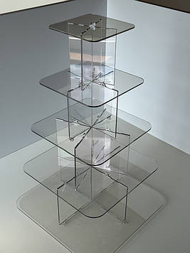 УЦІНКА! Квадратна прозора підставка на 5 рівнів (Ø 15см/20см/25см/30см/35см) (БЕЗ ЗАХИСНОЇ ПЛІВКИ) Код/Артикул