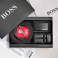 Ремень С Двумя Пряжками Мужской Кожаный Черный Босс Брендовый Поясной Подарочная Коробка Hugo Boss Shopingo Ремінь Із Двома