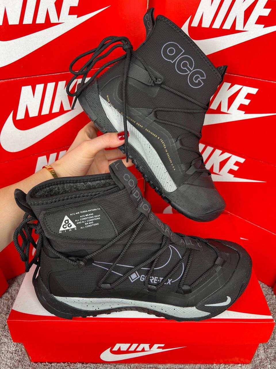 Чоловічі зимові кросівки Nike ACG Air Terra Antarktik Fur Black Light Grey, черевики текстиль водонепрон. на хутрі. Чоловіче взутт