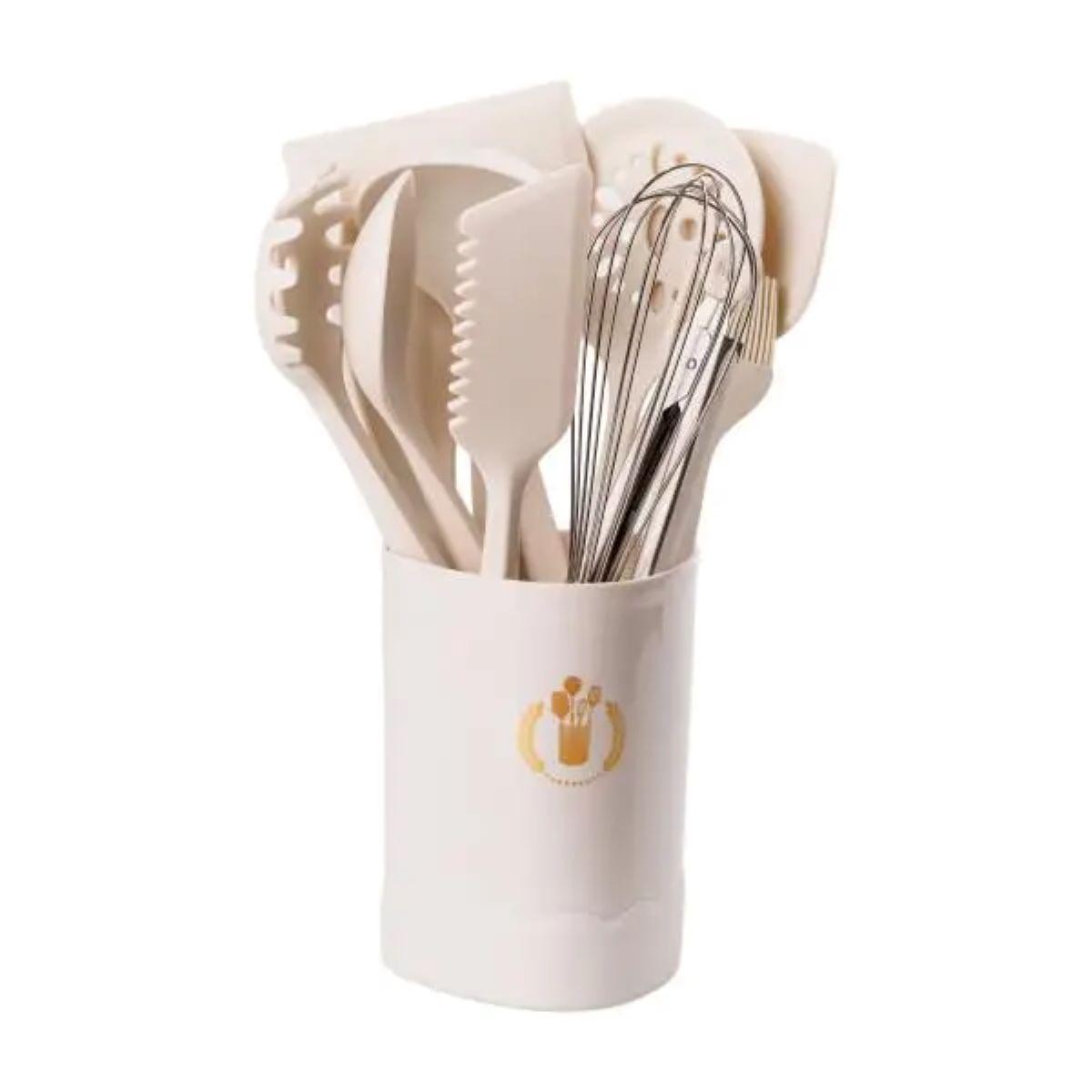 Набір кухонного приладдя на підставці 12 штук з дерев`яною ручкою YRUR9 Наборы кухонных ножей и лопаток 80, фото 1