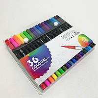 Професійний набір 36 шт двосторонніх маркерів лінер+пензель з м'якою головкою на водній основі PQ-38