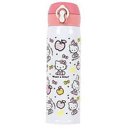 Термос с клапаном и поилкой Hello Kitty 500 мл бело - розовый - оригинал