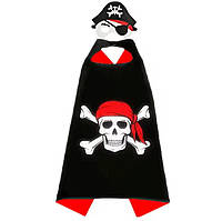 Костюм пірата дитячий плащ та пов’язка, чорний з червоною підкладкою, карнавальний набір на Геловін