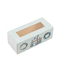 Коробка 140х60х50 для макаронс з вікном "Сніговики"