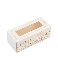 Коробка 140х60х50 для макаронс з вікном "Новорічна" бежева
