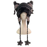 В’язана шапка зіркова з вушками та китицями, тепла зимова шапка у японському стилі